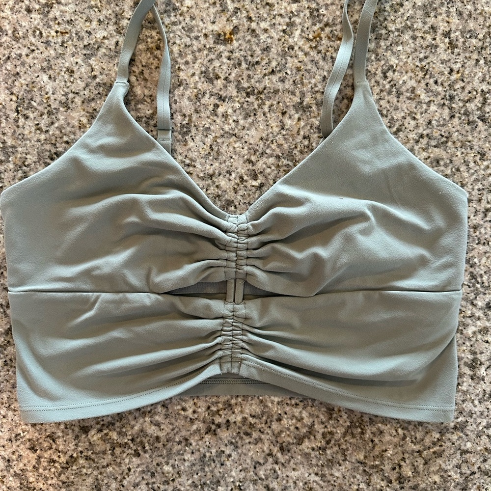 Athleta Light Sage Ruched Crop Top (Built-in Bra Support)